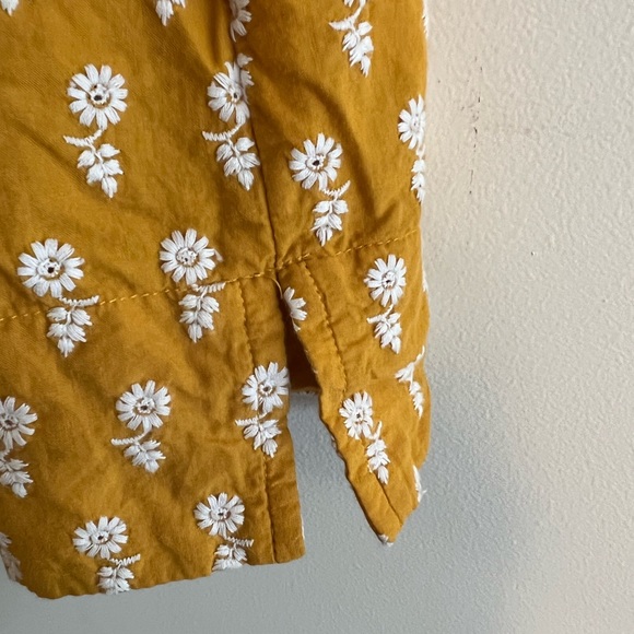 JCrew Mustard Peasant Blouse White Embroidered Flowers Keyhole Front - Picture 12 of 12